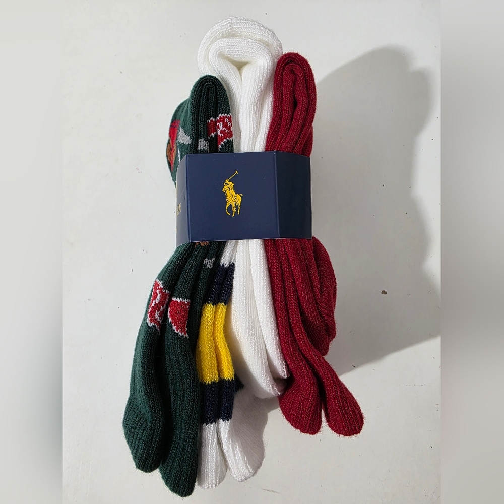 Polo Ralph Lauren Boys Polo Bear Crew Socks 3 Pack Size 8-9.5 Shoe 13-3 - Picture 2 of 7
